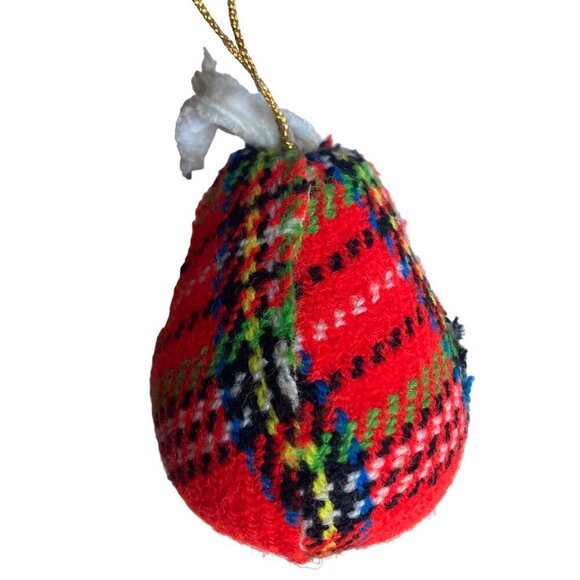 Vintage Red Plaid Fabric Christmas Ornaments Set Of 4 Bell Ball Large - Picture 5 of 8
